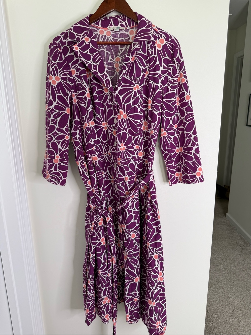 Boden Colorful Retro Floral Belted Riveria Dress Size 16 Long